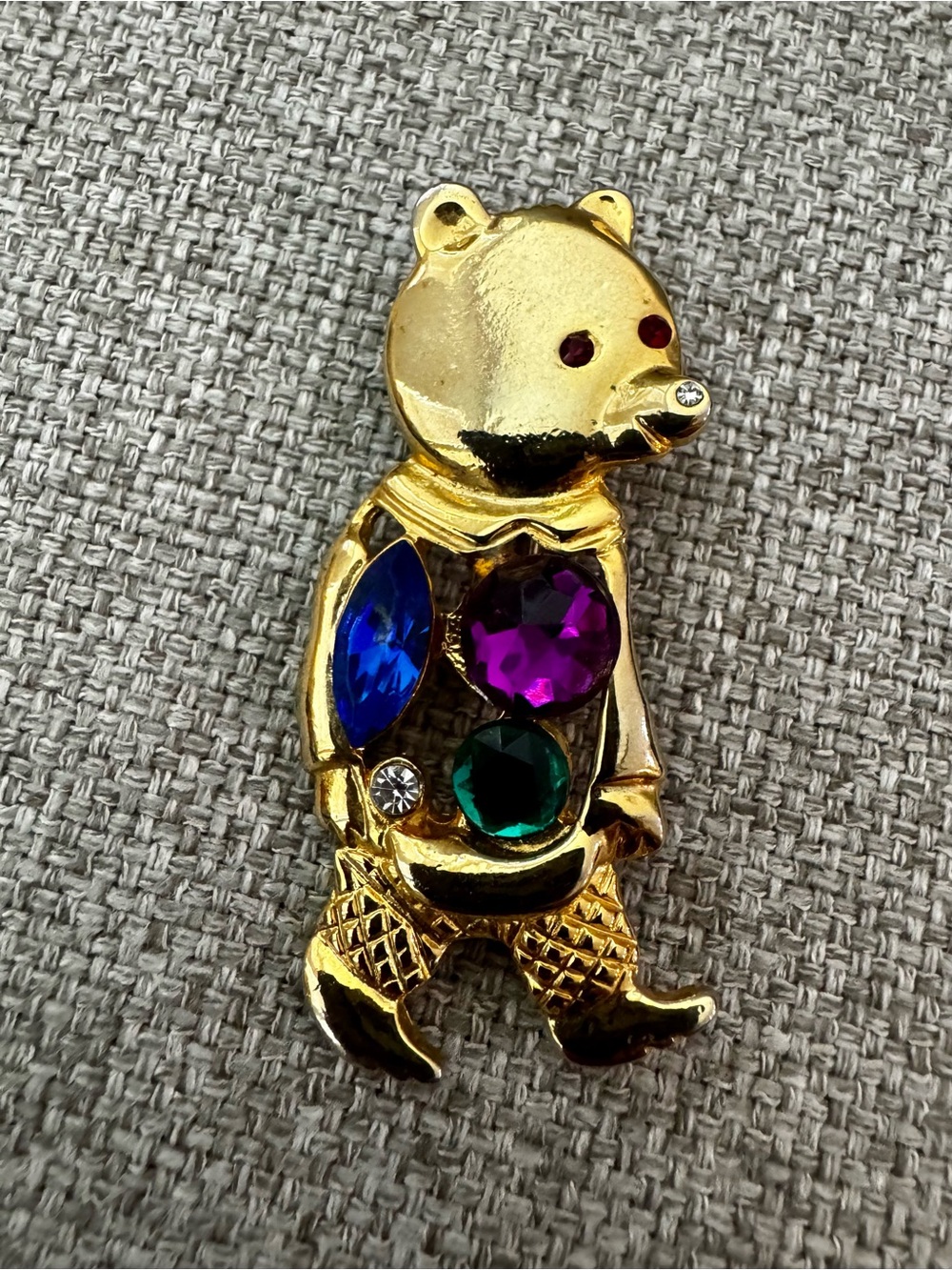 vintage gold-tone articulated teddy bear brooch